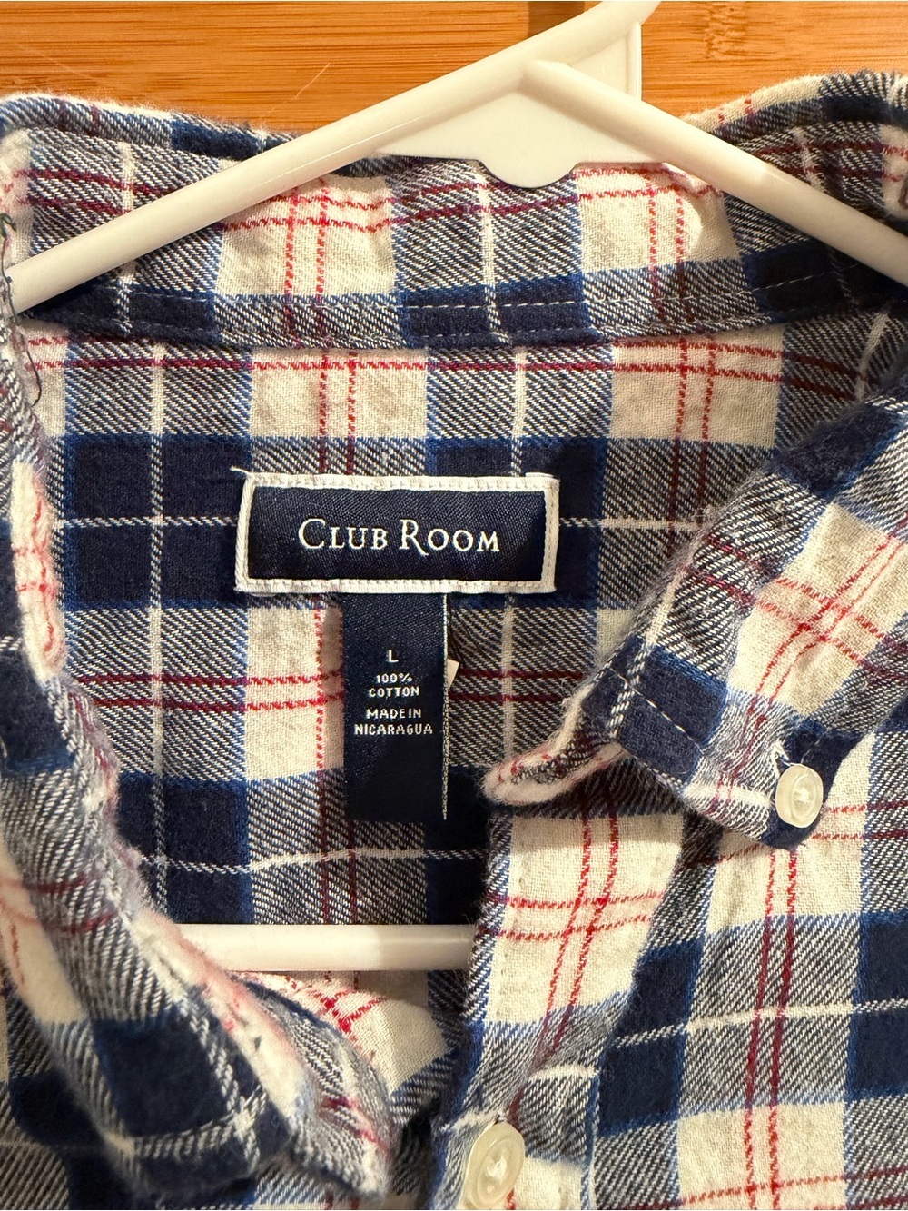 Club Room Men’s Plaid Flannel - Navy / Cream / Red - Size Large